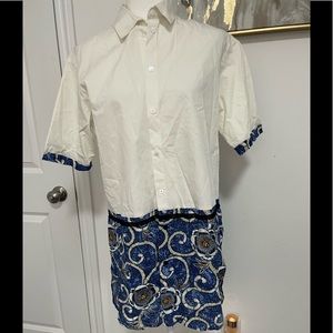 FUZZI Button Down Combo Short Sleeve Shirt